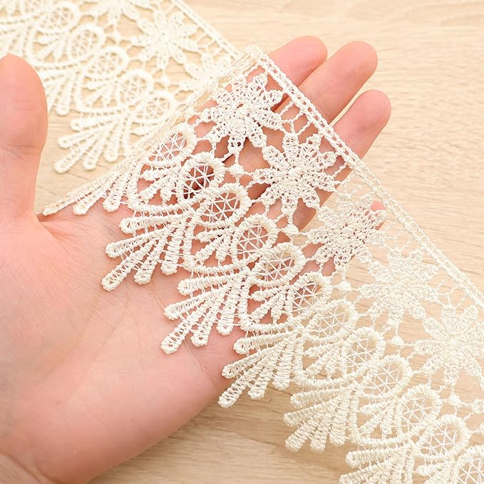GXTIZAS Beige Lace Trim 5 Yards Wide Venise Lace Ribbon Embroidered Edge Trim for Sewing Crafts Pillow Case