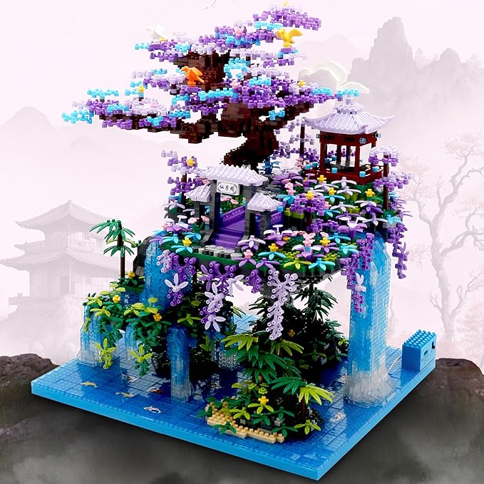 The Moon Palace Chinese Architecture Micro Building Blocks Set with LED Lights, 4574PCS Cherry Blossom Tree Model Kit, Collectible Cultural Gift for Adults & Teens