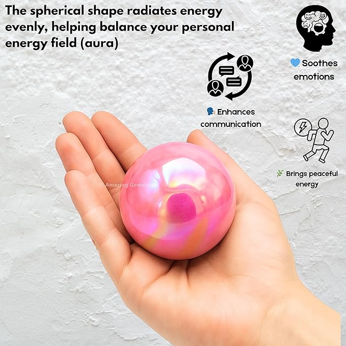 Amazing Gemstone Angel Aura Rose Quartz Crystal Ball with Stand - 2" Inches Crystal Sphere Meditation Balls for Witchcraft and Decorative Balls