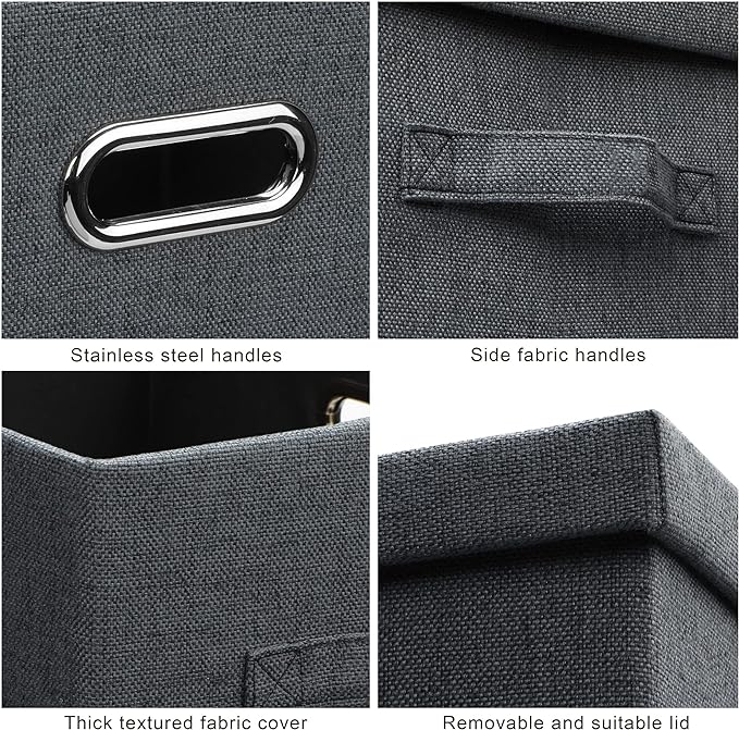 Large 17" 36 Quart Collapsible Stackable Storage Bins with Lids, 5 Packs Dark Gray Foldable Fabric Closet Storage Boxes with Lids Heavy-duty Linen Cube Baskets(17 x 12 x 11)