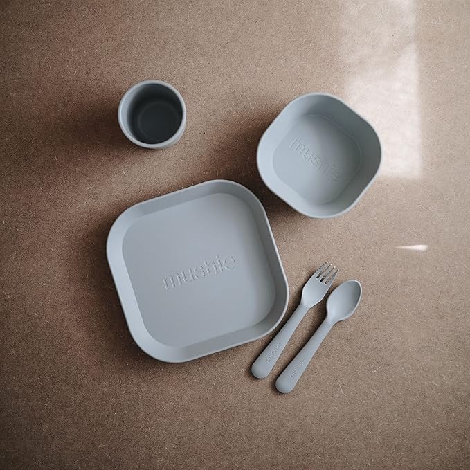 mushie Flatware Fork and Spoon Set for Kids | Made in Denmark (Cloud)