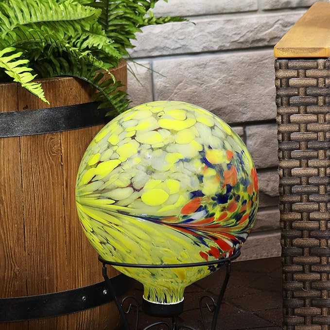 Sunnydaze 10-Inch Gazing Ball for Garden - Glass Gazing Globe for Outside - Garden Orb Yard Decor - Bright Summer Burst - Set of 2