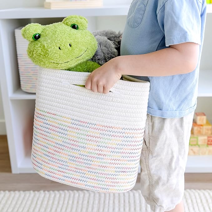 NaturalCozy 13 Inch Cube Storage Bins Cotton Rope Woven Baskets for Organizing 3-Pack | 13 x 13 Storage Cubes | Fabric Square Storage Baskets for Shelves Organizer, Kids Toy Bins, Closet Baby Nursery