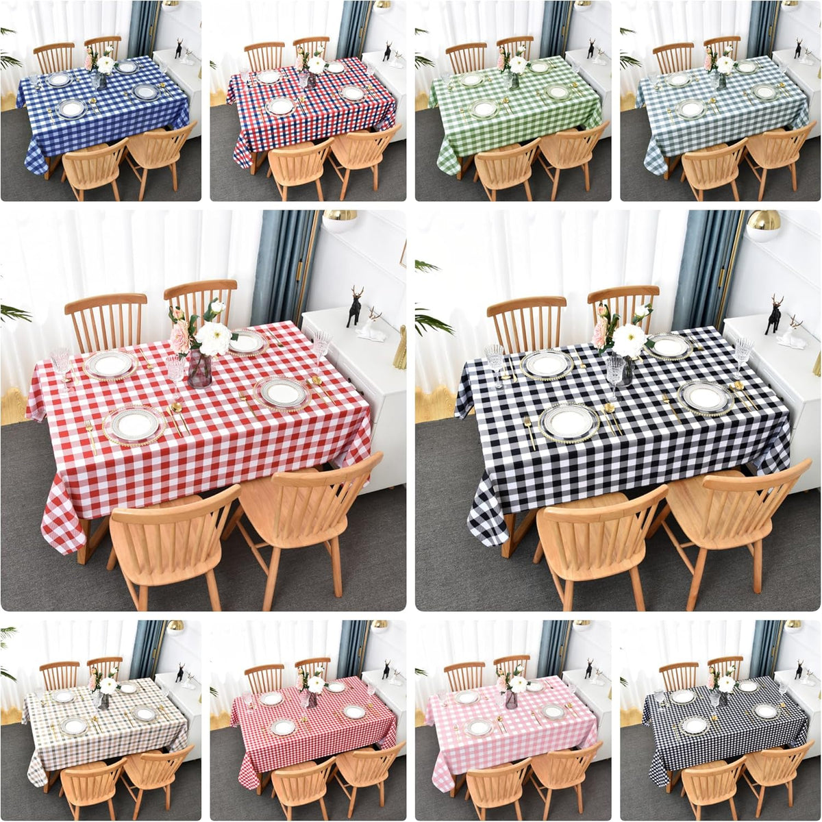 Classic Gingham Plaid Tablecloth Fabric - Rectangular 58x102 Inch Water Resistant Checked Table Cloth for Indoor/Outdoor Use - Table Cover for Kitchen, Picnics, Gardens, and Parties