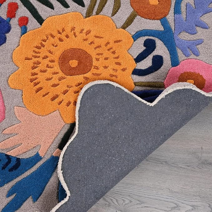 Handmade Wool Floral Area Rug for Living Room | Elegant Flower Garden Design, Soft, Thick and Durable | Bedroom, Dining Room & Home Decor Carpet (6' x 8', Floral H)