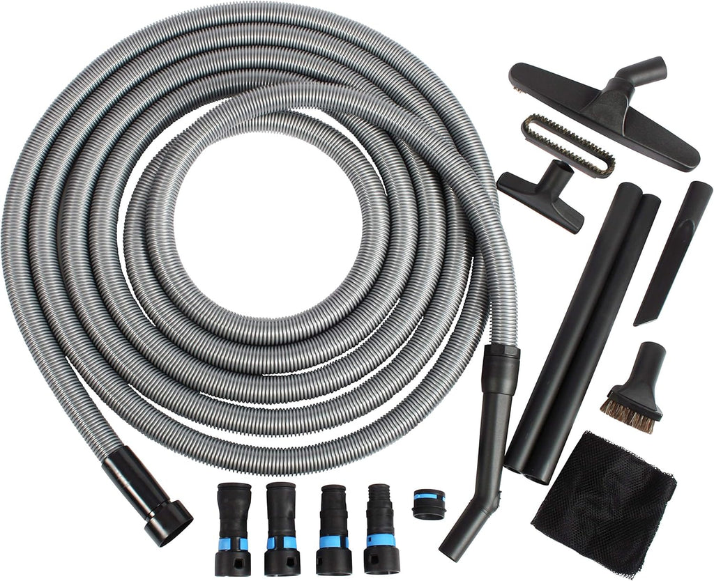 Cen-Tec Systems 95292 30 Ft. Home and Shop Vacuum Hose with Expanded Multi-Brand Power Tool Dust Collection Adapter Set and Full Attachment Kit, Black, 30 Ft. Hose