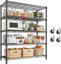 REIBII 1984LBS Storage Shelves with Wheels 75.2"H Wire Shelving Unit, Metal Shelving with Wheels & Feet, 5 Tier Adjustable Metal Dorm Storage Shelves for Pantry Kitchen Garage, 75.2"H x 35.5"W x 16"D
