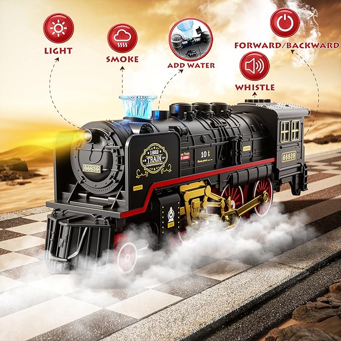 Funwee Train Set with Glowing Passenger Carriages for Under Christmas Tree,Electric Train Toy with Smoke,Light and Sound,Birthday Gifts Idea for 3 4 5 6 7+ Years Old Toddler Boys and Girls