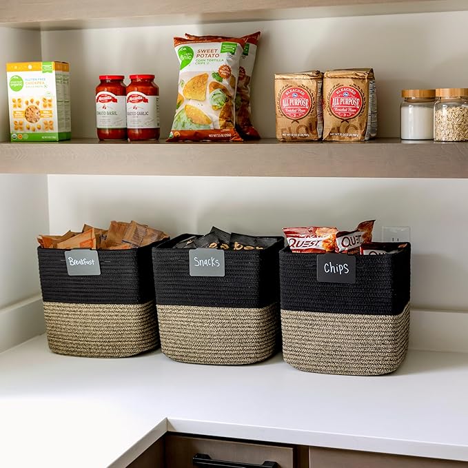 NaturalCozy 13 Inch Cube Storage Bins Cotton Rope Woven Baskets for Organizing 3-Pack | 13 x 13 Storage Cubes | Fabric Square Storage Baskets for Shelves Organizer, Kids Toy Bins, Closet Baby Nursery