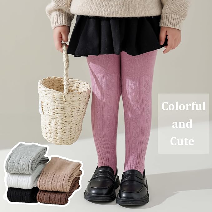 Marchare Baby Girls Tights Thick Solid Cable Knit Leggings Winter Warm Stockings For Toddler Girls 1/2/3/4/5 Pack