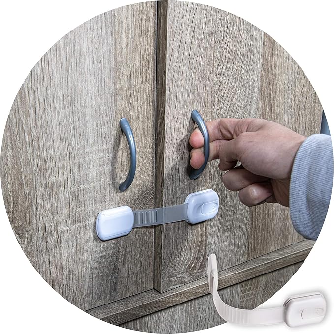 6-Pack Child Proof Locks for Cabinet Doors, Drawers, Fridge, Toilet Seat, Dishwasher, Trash Can, Cupboard - 3M - No Drilling - Child Safety Locks for Cabinets and Drawers - Baby Proofing Cabinets Lock