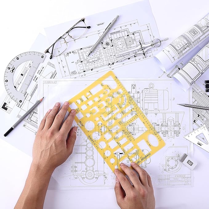 Mr. Pen- House Plan, Interior Design and Furniture Templates, Drafting Tools and Ruler Shapes for Architecture - Set of 3