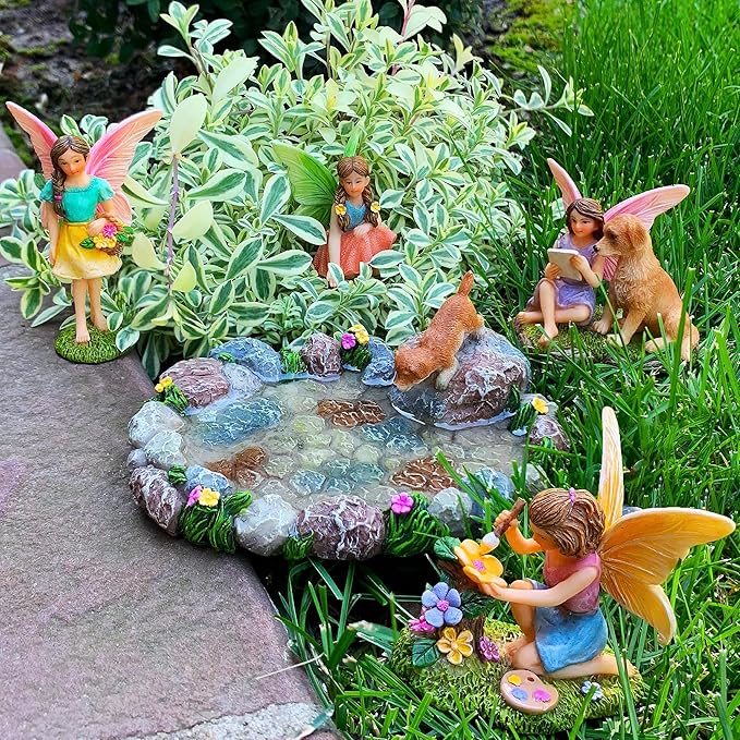 Mood Lab Fairy Garden Miniature Pond Kit - Figurines & Accessories Set of 5 pcs - Outdoor or House Decor