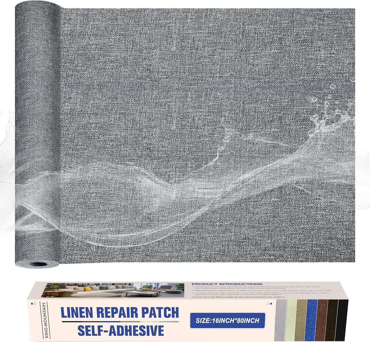 KING MOUNTAIN Linen Repair Patches, Self-Adhesive Linen Fabric Patches, 16X80 inch Extra Size, Multi Color, Can be Used for Linen Sofa Repair and Linen Clothes Repair (Charcaol Grey1.0)