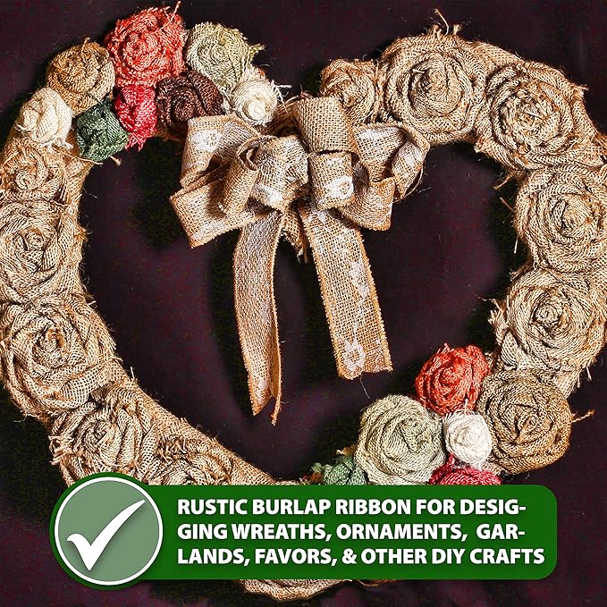 Mandala Crafts Natural Burlap Wired Ribbon 1.5 Inches Wide Jute Ribbons for Crafts - 10 Yds Roll Rustic Burlap Wrap Trim Ribbons for Wreaths Bows Party Decoration