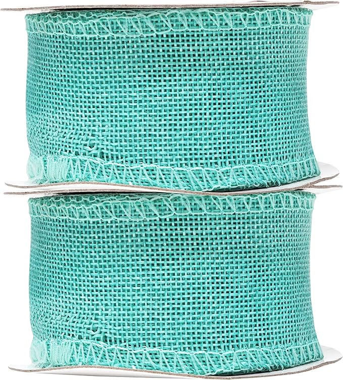 Mandala Crafts Turquoise Burlap Ribbon 2 Inches Wide Jute Ribbons for Crafts - 20 Yds Roll Rustic Burlap Wrap Trim Ribbons for Wreaths Bows Wedding Party Decoration