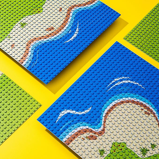 Apostrophe Games Island Building Blocks Base Plates Compatible with All Major Brands - 6 Pack of Beach Plates - 4 Corners & 2 Straight