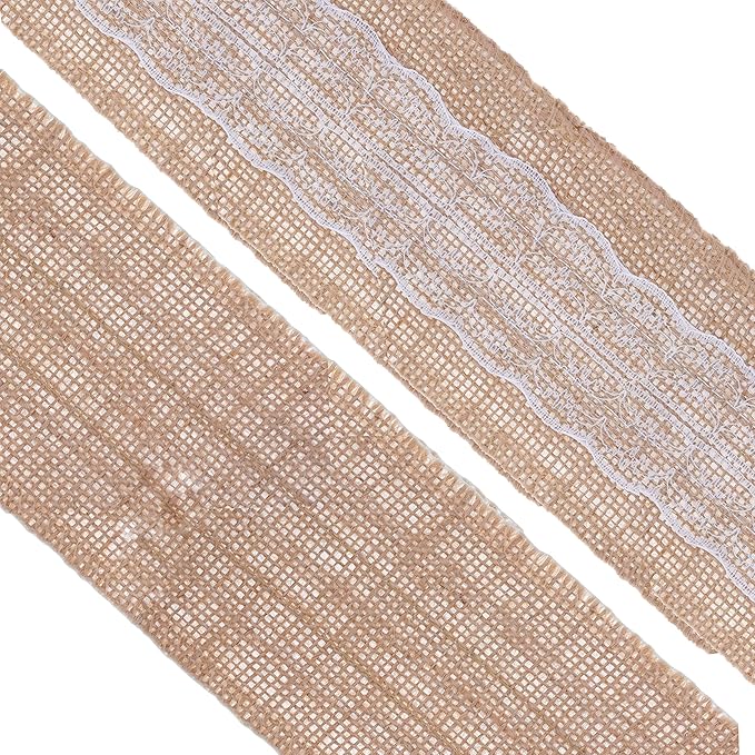 Mandala Crafts Burlap and Lace Ribbon 3 Inches Wide Jute Ribbons for Crafts - 20 Yds Roll Rustic Burlap Wrap Trim Ribbons for Wreaths Bows Wedding Party