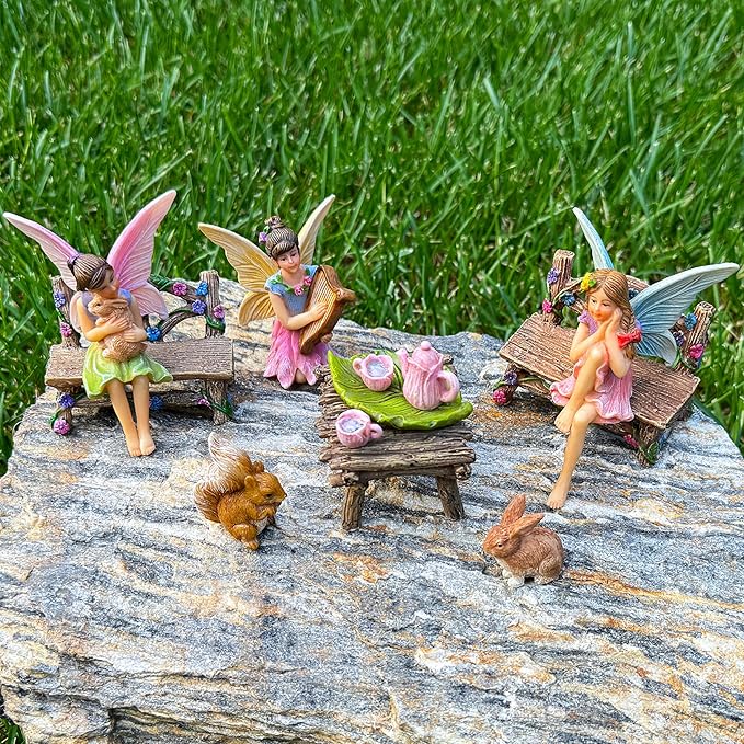 Mood Lab Fairy Garden - Miniature Figurines & Accessories Starter Kit - Fairy Garden Set of 12 pcs - Outdoor or House Decor