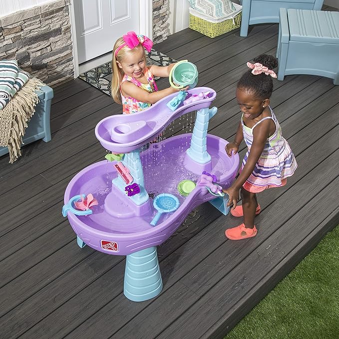 Step2 Rain Showers and Unicorns Water Table, Kids Water and Sand Activity Sensory Playset, Summer Outdoor Toys, 13 Piece Water Toy Accessories, for Toddlers 1.5+ Years Old, Blue & Purple