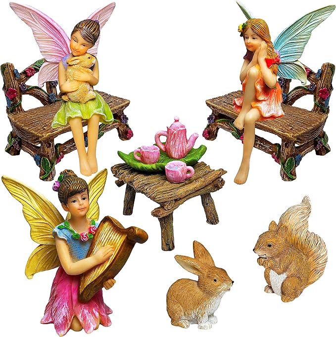 Mood Lab Fairy Garden - Miniature Figurines & Accessories Starter Kit - Fairy Garden Set of 12 pcs - Outdoor or House Decor